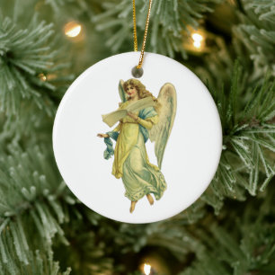 Ornement Rond En Céramique Angel de Noël victorien, Gloria in Excelsis Deo