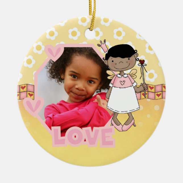 Ornement Rond En Céramique Angel Love Photo Keepsaké Ornament (Devant)
