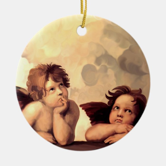 Ornement Rond En Céramique Anges Raffaelo Sanzio de Sistine Madonna (Devant)