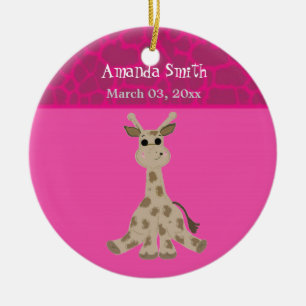 Ornement Rond En Céramique Annonce de naissance de bébé girafe dessin animé m