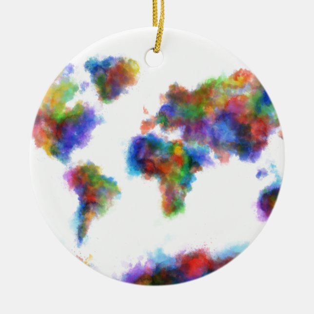 Ornement Rond En Céramique aquarelle 16 de carte du monde (Devant)