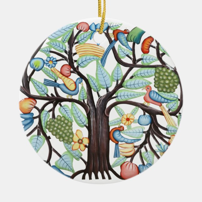 Ornement Rond En Céramique ARBRE d'amulette de la VIE (Devant)