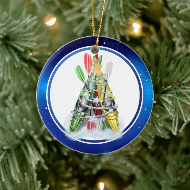 Ornement Rond En Céramique Arbre de Noël Kayak (Arbre)