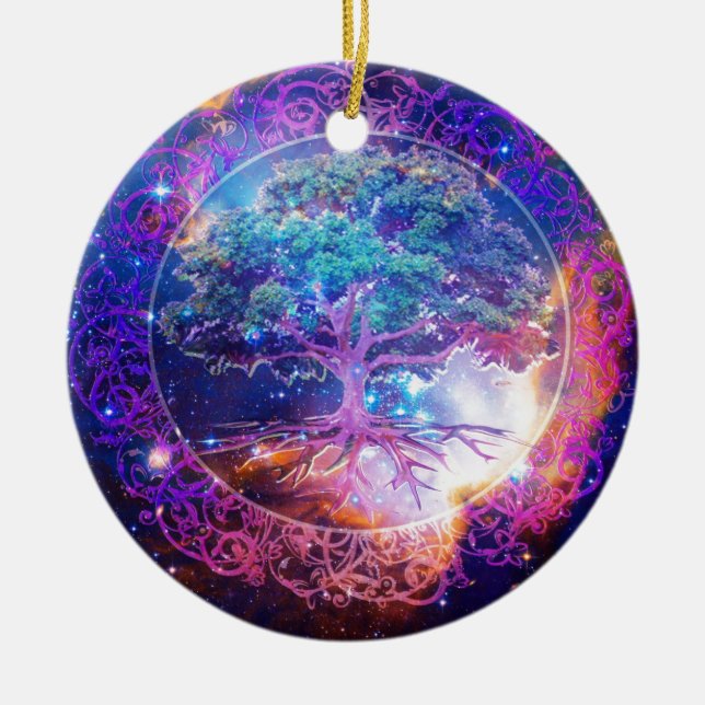 Ornement Rond En Céramique Arbre de santé de la vie (Devant)