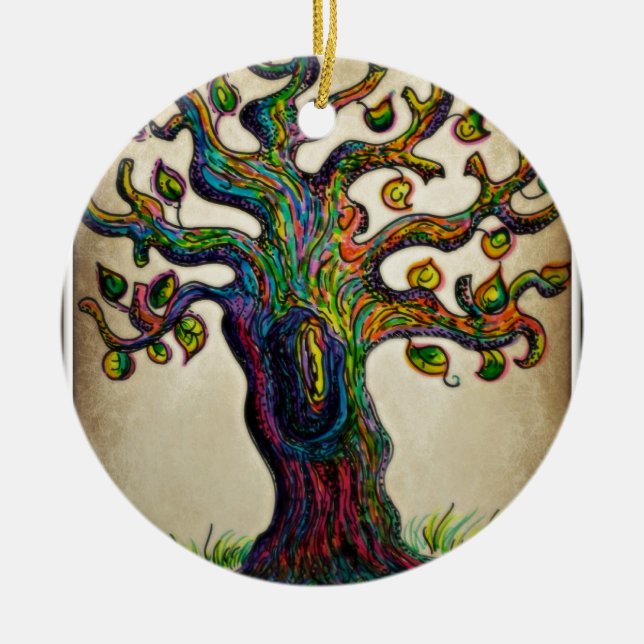 Ornement Rond En Céramique Arbre hippie (Devant)