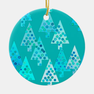 Ornement Rond En Céramique Arbres de Noël à fleurs modernes - turquoise