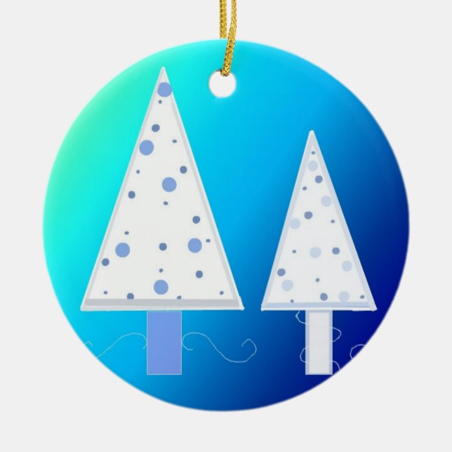 Ornement Rond En Céramique Arbres de Noël blancs élégants (Devant)