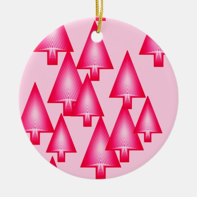Ornement Rond En Céramique Arbres de Noël métalliques modernes - rose fuchsia (Devant)