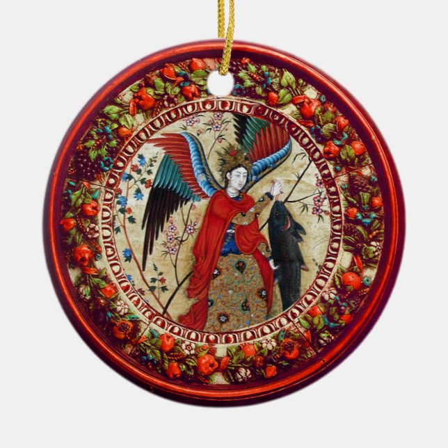 ORNEMENT ROND EN CÉRAMIQUE ARCHANGEL RAPHAEL ET PARCHEMENT DE POISSON (Devant)