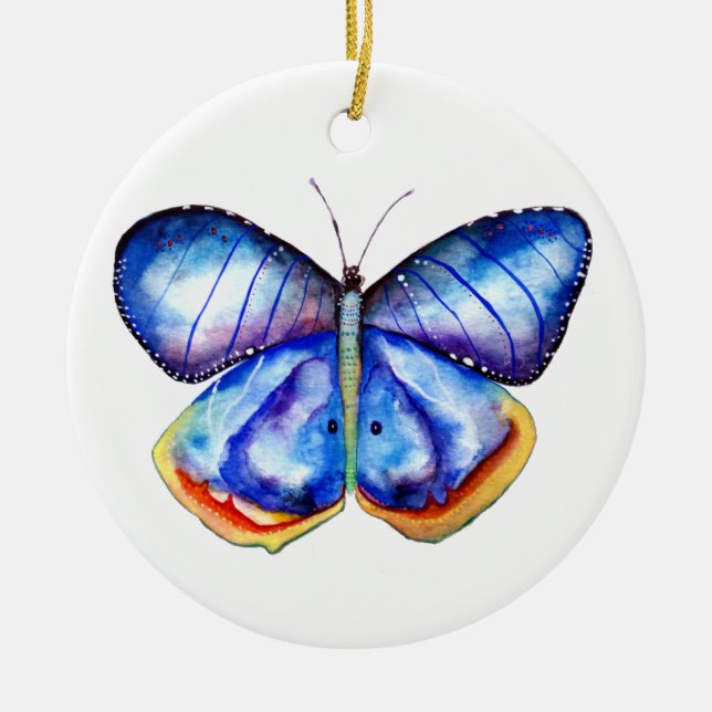 Ornement Rond En Céramique Arnament bleu papillon aquarelle (Devant)