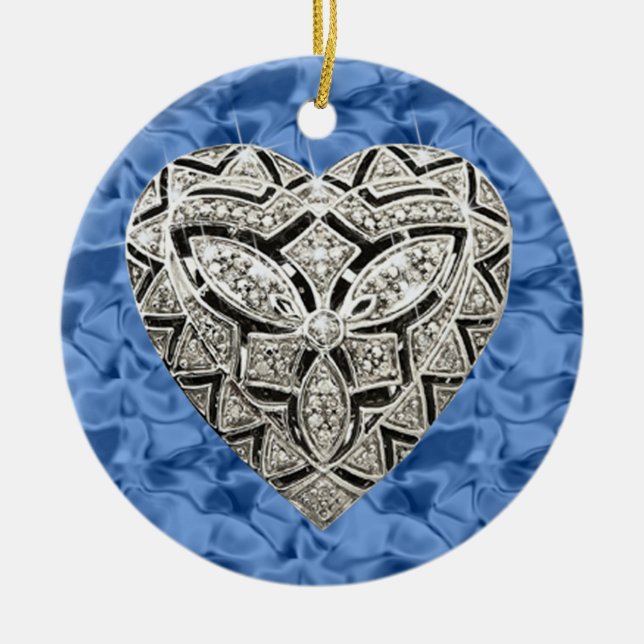 Ornement Rond En Céramique Arrondi Bleu Elegant Designer Coeur Ornament (Devant)