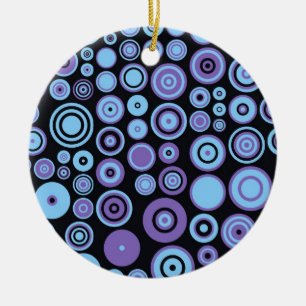 Ornement Rond En Céramique Art Abstrait Vintage bleu pourpre et noir des 50