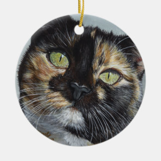 Ornement Rond En Céramique Art de peinture de chat d'écaille de calicot de