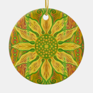 Ornement Rond En Céramique Art floral bohème de la Fleur du Soleil orange ja