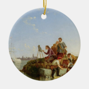 Ornement Rond En Céramique Artiste à son chevalet et expédition au-delà, 1