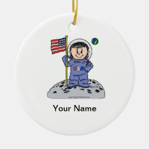 Ornement Rond En Céramique Astronaute du futur - Femme