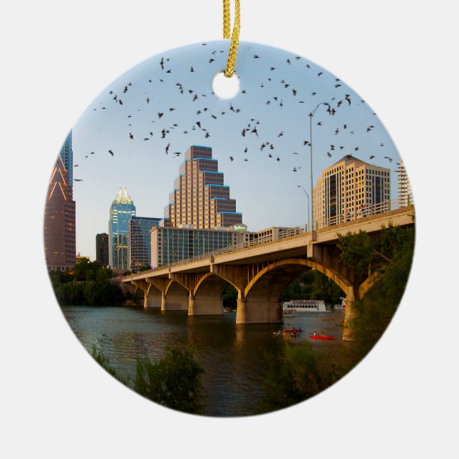 Ornement Rond En Céramique Austin, Texas avec chauves-souris (Devant)