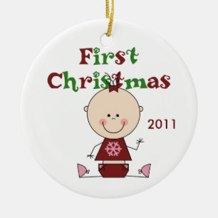 Ornement Rond En Céramique Baby Girl First Christmas Date Ornament