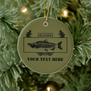 Ornement Rond En Céramique Badge de pêcheur de combat de l'Alaska