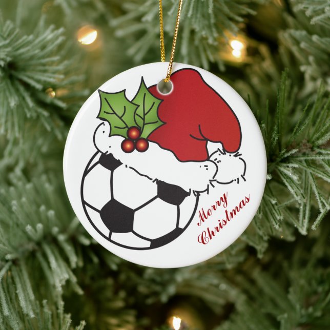 Ornement Rond En Céramique Balle de football Père Noël Casquette Noël (Arbre)