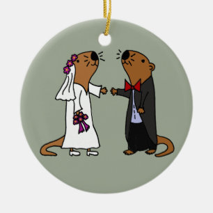 Ornement Rond En Céramique Bande dessinée drôle de mariage de loutre
