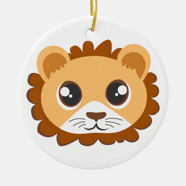 Ornement Rond En Céramique Bande dessinée mignonne de chef de lion (Devant)