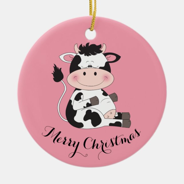 Ornement Rond En Céramique Bande dessinée mignonne de vache (Devant)