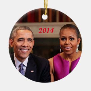 Ornement Rond En Céramique Barack et Michelle 2014 - Ornament