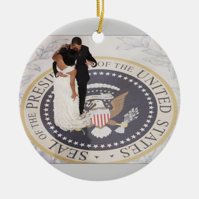 Ornement Rond En Céramique Barack et Michelle Obama (Devant)