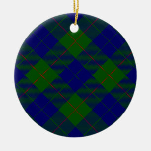 Ornement Rond En Céramique Barclay tartan bleu vert plaid