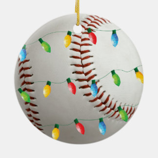 Ornement Rond En Céramique Base-ball avec l'ornement de vacances de lumières