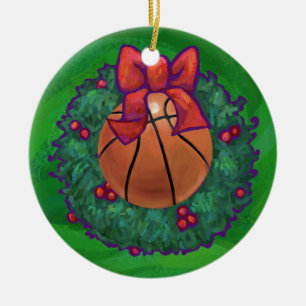 Ornement Rond En Céramique Basket-ball en couronne de Noël