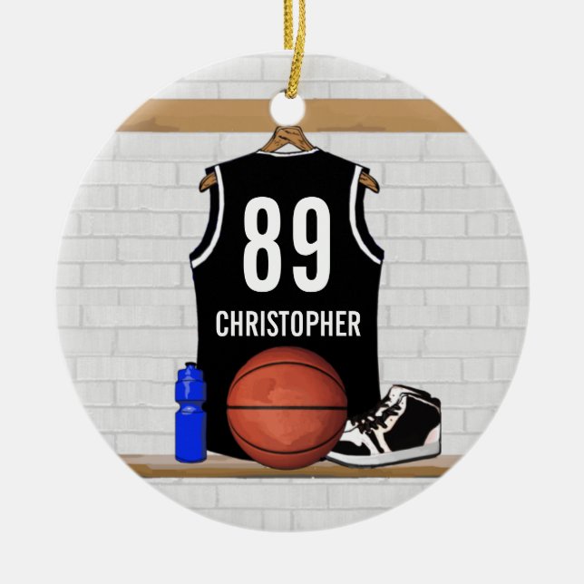 Ornement Rond En Céramique Basket-ball noir et blanc personnalisé Jersey (Devant)