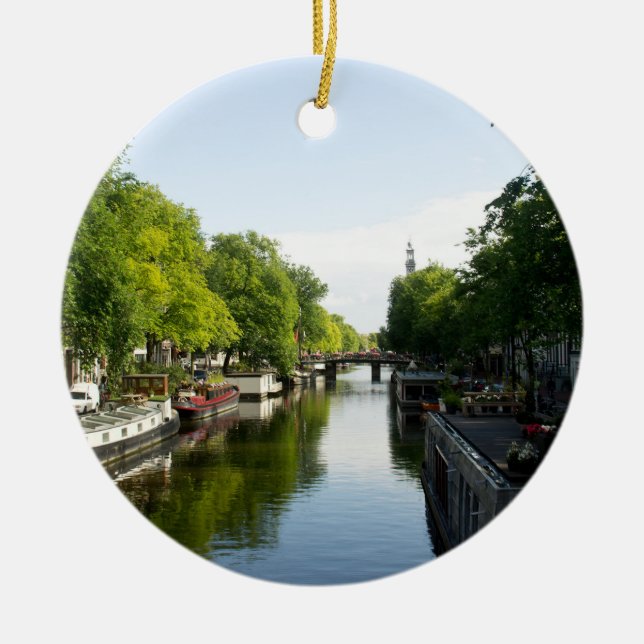 Ornement Rond En Céramique Bateaux maison sur le canal d'Amsterdam (Devant)