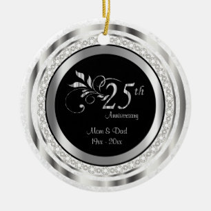 Ornement Rond En Céramique Beau 25ème anniversaire de Mariage d'argent
