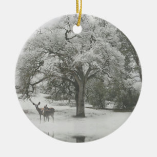 Ornement Rond En Céramique Beau cerf dans l'ornement de Noël de neige