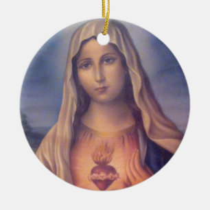 Ornement Rond En Céramique Beau Sacré Coeur Religieux de Vierge Marie