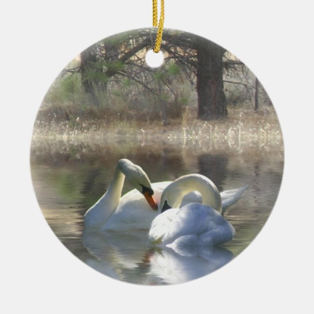 Ornement Rond En Céramique Beau Swan Couple Xmas Ornament (Devant)