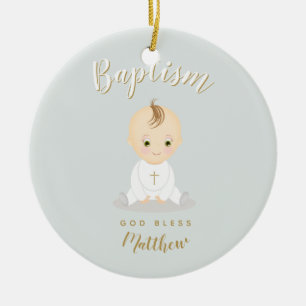 Ornement Rond En Céramique Bébé de baptême