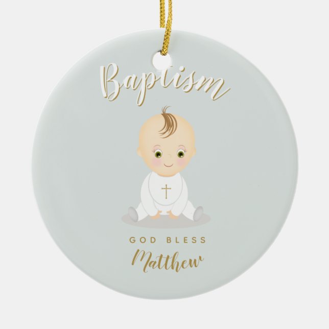 Ornement Rond En Céramique Bébé de baptême (Devant)