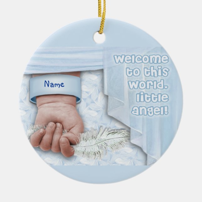 Ornement Rond En Céramique Bienvenue Baby Boy (personnalisable) (Devant)