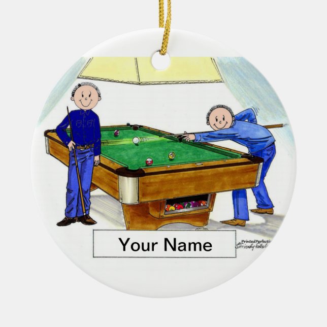 Ornement Rond En Céramique Billard, Joueurs de piscine - Homme & Homme (Devant)
