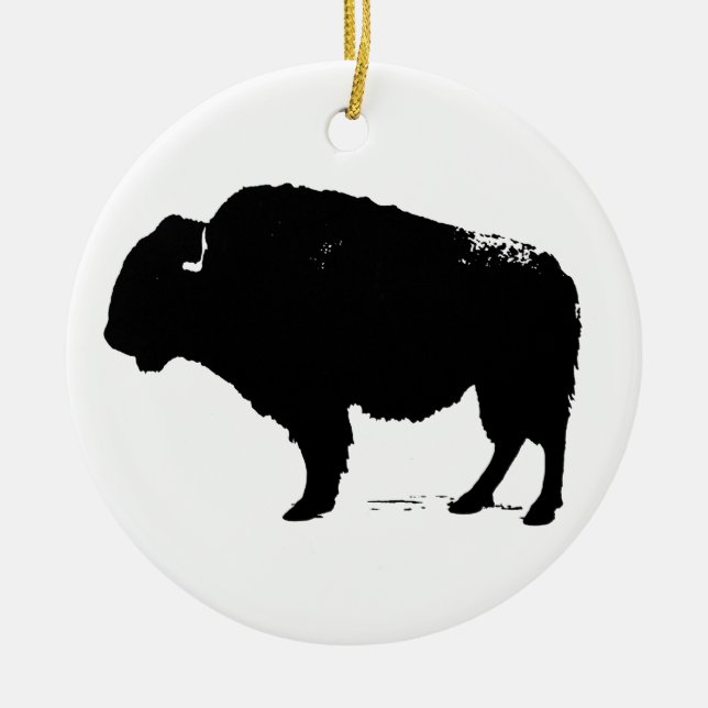 Ornement Rond En Céramique Bison de Buffalo Art noir et blanc (Devant)