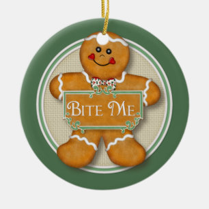 Ornement Rond En Céramique Bite Me Gingerbread Man Orament 2