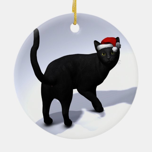 Ornement Rond En Céramique Black Cat Père Noël (Dos)