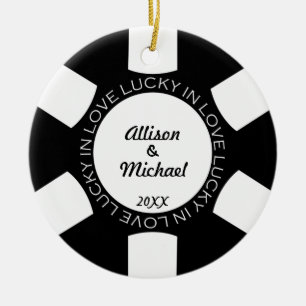 Ornement Rond En Céramique Black Poker puce chance couple amour photo vegas