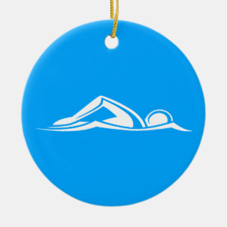 Ornement Rond En Céramique Bleu de l'ornement w/Name de logo de bain
