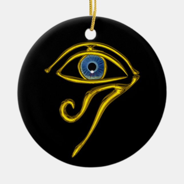 Ornement Rond En Céramique BLEU TALISMAN, Noir (Devant)