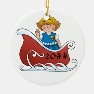 Ornement Rond En Céramique Blonde de traîneau de scout de marguerite