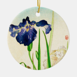 Ornement Rond En Céramique Blue Iris - imprimé japonais aquarelle